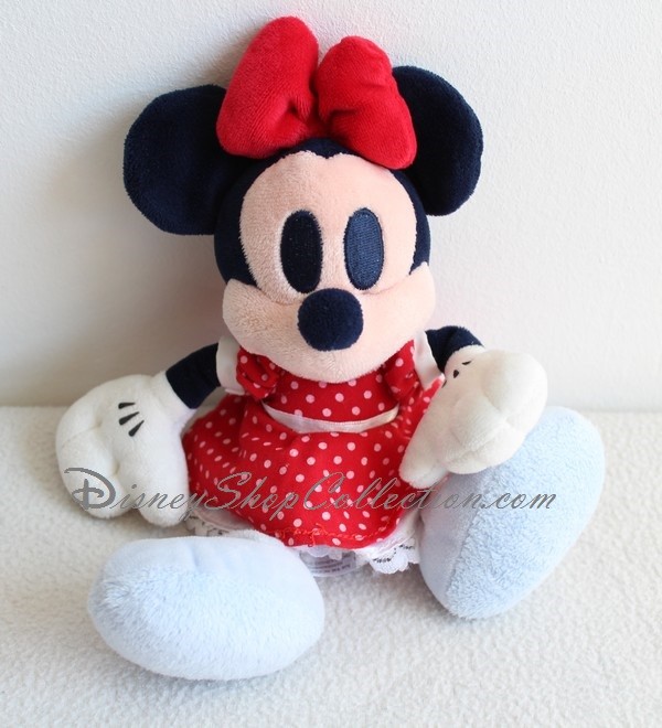 Peluche Minnie DISNEY STORE Robe Rouge Pois Blanc Yeux Bleus 23 Cm