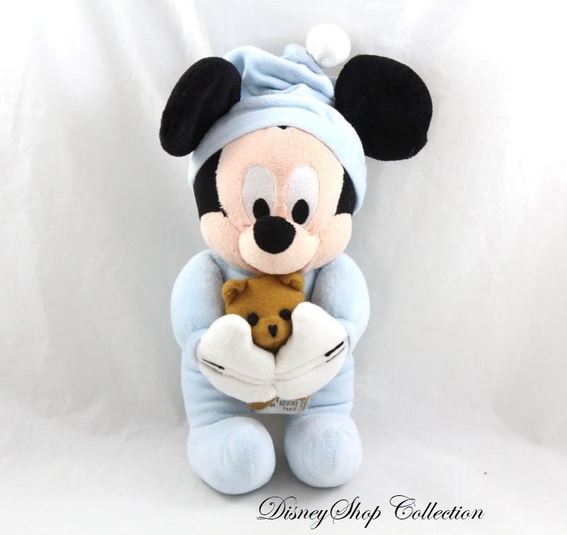 Peluche Musicale Mickey Disneyland Paris Pyjama Bleu Avec Son Ourso