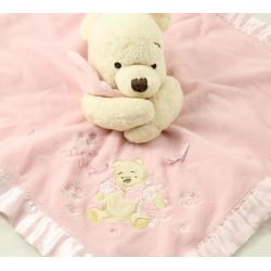 Doudou plana Winnie the Pooh DISNEY STORE nodo satén rosa de Winnie the Pooh 