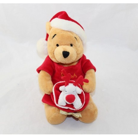 Plüsch Winnie Bär DISNEY STORE Weihnachtshaube mit Renner Pooh 23 cm