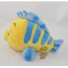 Peluche poisson Polochon DISNEY STORE La Petite Sirène jaune bleu écusson 27 cm