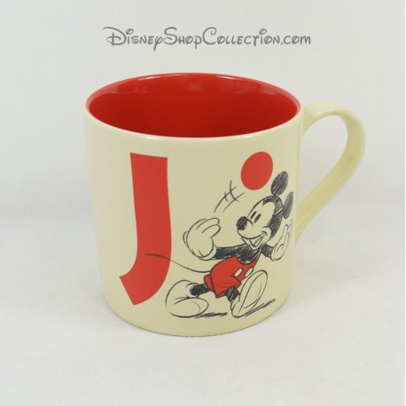 Taza Mickey DISNEYLAND PARIS letra J taza de cerámica beige rojo