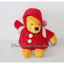 Doudou Plat Ours Winnie L'ourson DISNEY STORE satin rose "Lots of love Pooh & friends"