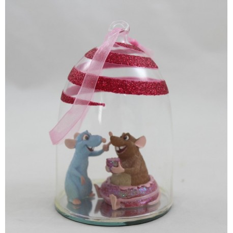 Bola de Navidad de cristal DISNEYLAND PARIS Adorno Ratatouille brillo rosa Disney 9 cm