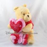 Doudou Plat Ours Winnie L'ourson DISNEY STORE satin rose "Lots of love Pooh & friends"