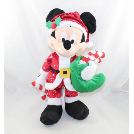 Plüsch Mickey DISNEYLAND PARIS Weihnachten grüne Socke Gerste Zucker Weihnachtsmann 37 cm