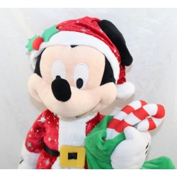 Peluche Mickey DISNEYLAND PARIS Noël chaussette verte sucre d'orge Père Noël 37 cm