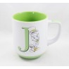 Taza Jiminy Cricket DISNEYLAND PARIS Pinocho letra J taza blanco verde Disney 11 cm