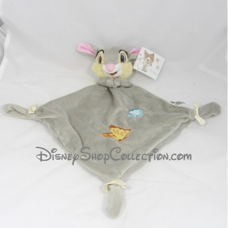 Doudou plat lapin Pan Pan DISNEYLAND Panpan Bambi velours gris noeuds blanc 40 cm