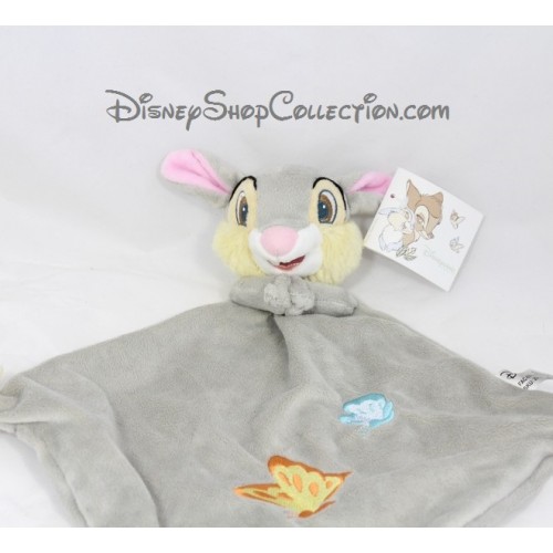 198 doudou plat lapin pan pan disneyland panpan bambi velours gris noeuds blanc 40 cm