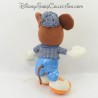 Peluche Mickey DISNEY rétro marron chemise carreaux bleu pantalon satin vintage 26 cm