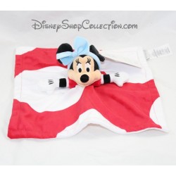 Doudou plat Minnie DISNEY STORE rouge blanc noeud bleu 32 cm