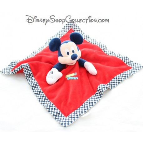 Doudou plat Mickey DISNEY STORE Mickey Mouse rouge carreaux 34 cm