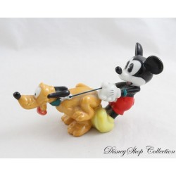 Figurine céramique Pluto et Mickey DISNEY chien Pluto en laisse vintage 13 cm