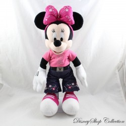 Peluche Minnie DISNEYLAND RESORT PARIS jean t-shirt rose broderies fleurs coeurs 40 cm