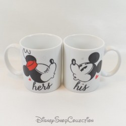 Set of 2 Mickey Minnie mugs DISNEY Hers and His white kiss 10 cm