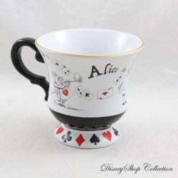 Taza Alicia en el País de las Maravillas DISNEYLAND PARÍS Reina de Corazones Conejo Blanco Negro Blanco Juego de Cartas 11 cm