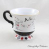 Taza Alicia en el País de las Maravillas DISNEYLAND PARÍS Reina de Corazones Conejo Blanco Negro Blanco Juego de Cartas 11 cm