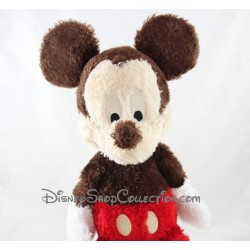 Peluche Mickey DISNEYLAND PARIS poils longs marron rouge jaune 50 cm