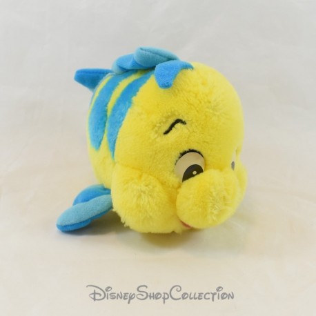 Vintage DISNEY The Little Mermaid Yellow Blue Fish Flounder Stuffed Toy 21 cm