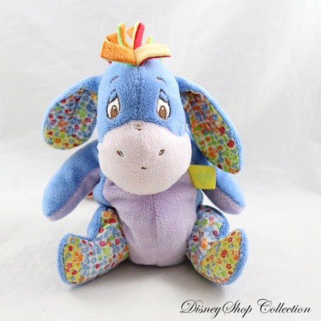 Peluche âne Bourriquet DISNEY BABY Coccinelle abeilles bleu violet tissu imprimé 21 cm