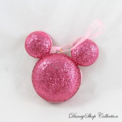 DISNEY Mickey Head Ornament Pink Macaroon Glitter Ears 9 cm