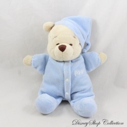 Doudou Winnie l'ourson DISNEY Pooh pyjama bleu grelot bonnet 23 cm