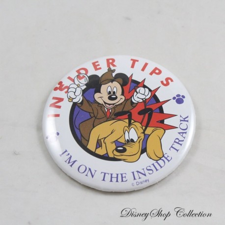 Pluto and Mickey WALT DISNEY WORLD Detectives Insider Tips Badge I'm on the inside track