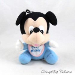 Peluche bébé Mickey DISNEY Baby Mickey bleu bavoir grelot vintage 13 cm