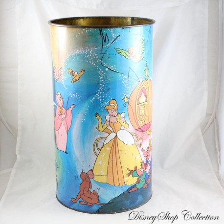 Antique Cinderella Laundry Barrel DISNEY Vintage Metal Trash Can Paper Basket 40 cm