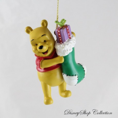 Ornement Winnie l'ourson DISNEY résine cadeaux dans chaussette Noël suspension 8 cm