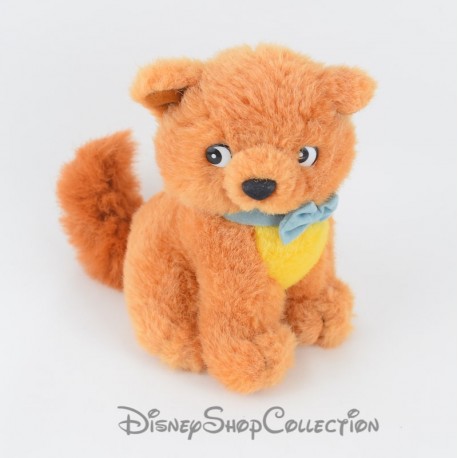 Peluche chat Toulouse DISNEY Les Aristochats orange roux noeud bleu vintage 15 cm