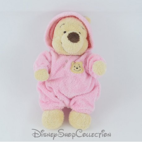 Peluche Winnie l'ourson DISNEY STORE pyjama grenouillère rose 22 cm