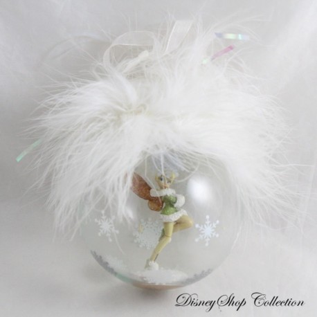 Glass Christmas Ball Tinkerbell DISNEYLAND PARIS Peter Pan White Feather Ball