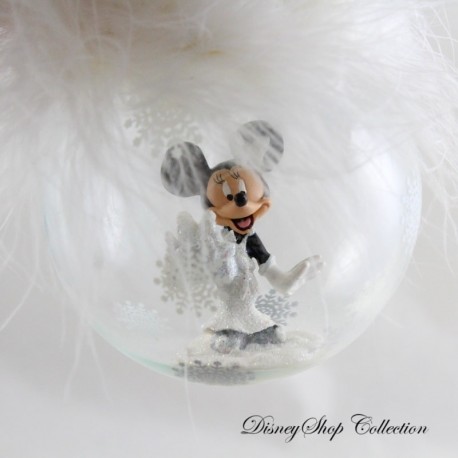 Boule de Noël en verre Minnie DISNEYLAND PARIS robe boule plume blanche