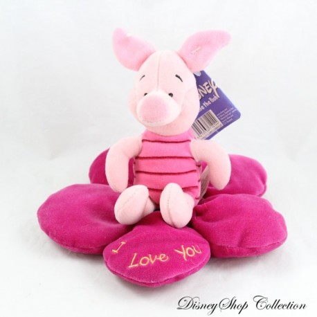 Piglet Pig Plush DISNEY NICOTOY pink flower I love you 23 cm