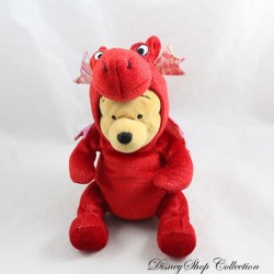 Peluche Winnie l'ourson DISNEY STORE dragon rouge capuche 22 cm