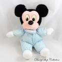 Peluche vintage Mickey DISNEYLAND PARIS pyjama rayé bleu blanc bavoir 24 cm