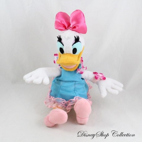 Peluche Daisy DISNEYLAND PARIS robe bleue rose et collier de fleurs 26 cm