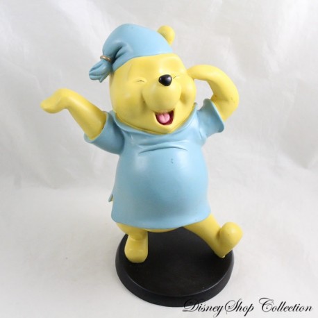 Statuetta Winnie the Pooh in resina DISNEY RUTTEN sveglia in pigiama sveglia su base nera 19 cm