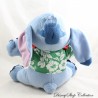 Peluche Stitch DISNEY SEGA chemise vert hawaïenne collier de fleurs rouge 27 cm