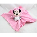 Doudou plat Minnie DISNEY STORE rose voile grelot bords satin 32 cm