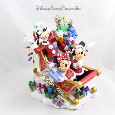 DISNEY PARKS Slitta di Natale Figurina in resina Topolino Minnie Pippo Paperino