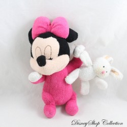 Peluche Minnie DISNEY sdraiata a pancia in giù con il suo peluche coniglio bianco 18 cm