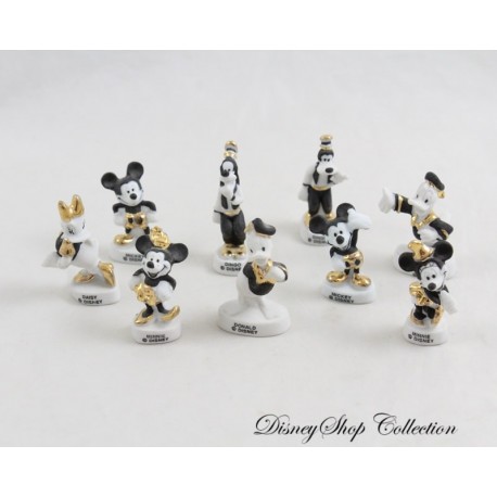 Set de 9 fèves Mickey et ses amis DISNEY noir blanc doré céramique brillant