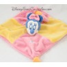 Doudou plat Minnie DISNEY BABY carré rose jaune 4 noeuds 24 cm