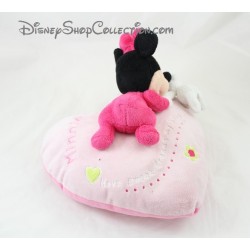 Peluche Minnie DISNEYLAND PARIS coussin coeur rose Disney 25 cm