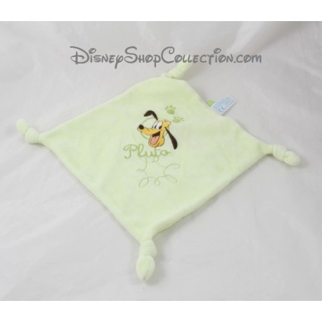 Doudou plat Pluto DISNEY CARREFOUR vert carré 4 noeuds chien Mickey