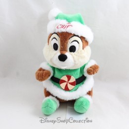 Peluche écureuil DISNEY STORE Tic et Tac Noel vert assis 17 cm