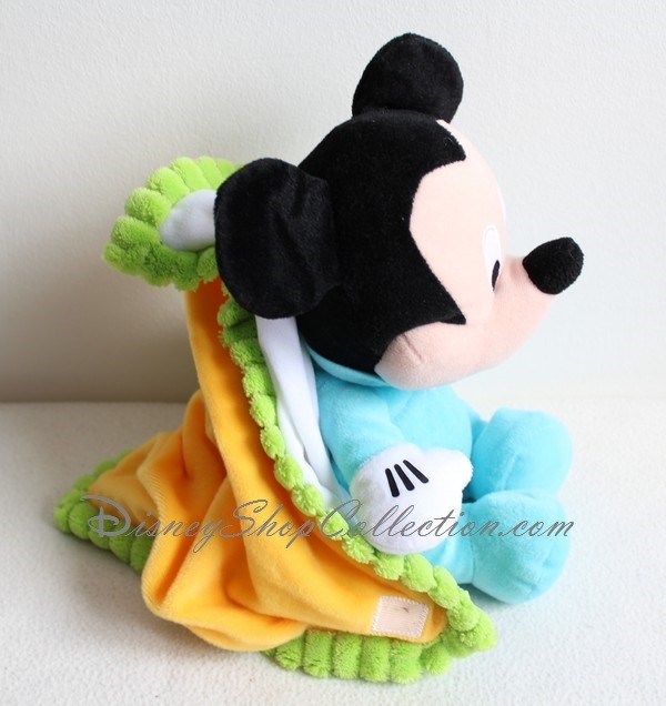 Peluche Mickey Bebe Disney Avec Couverture Nuage Bleu Orange Vert 2